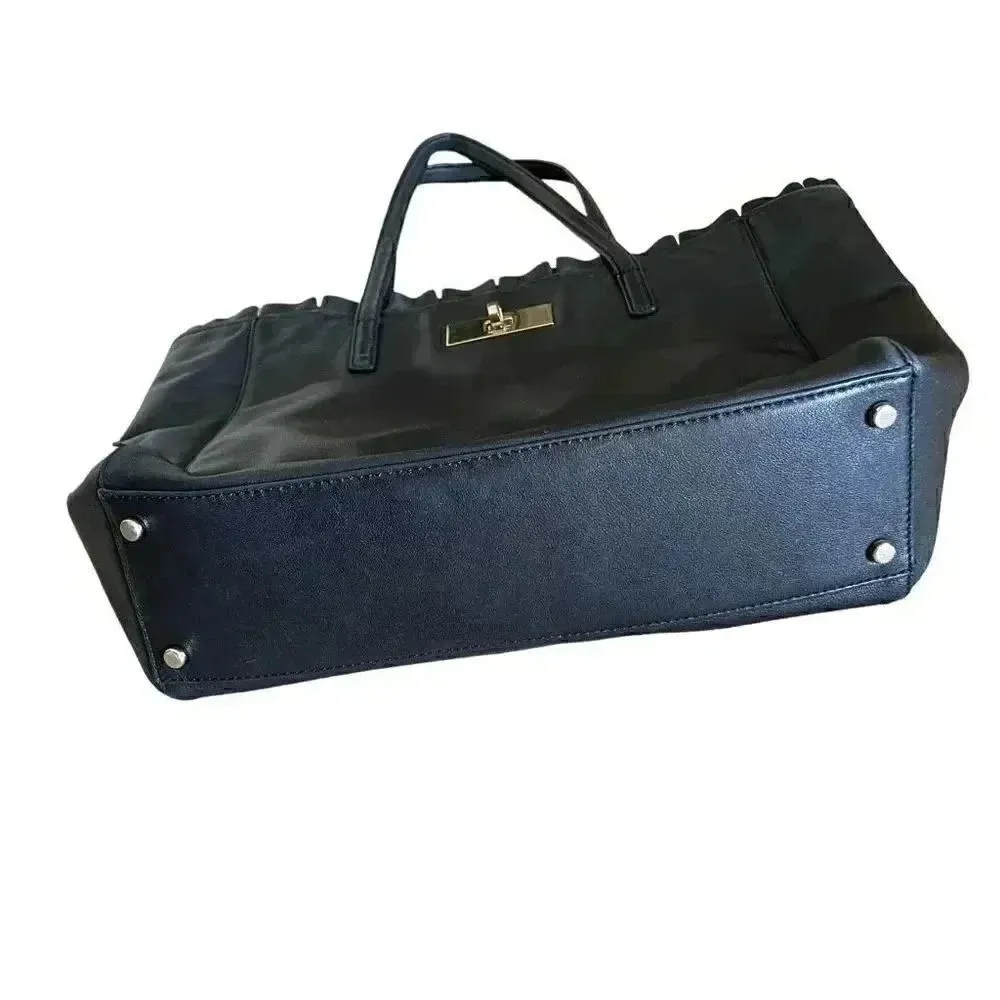 Kate Spade New York Logo Black Leather Tote Double Handles Shoulder Bag Ruffle - Image 8