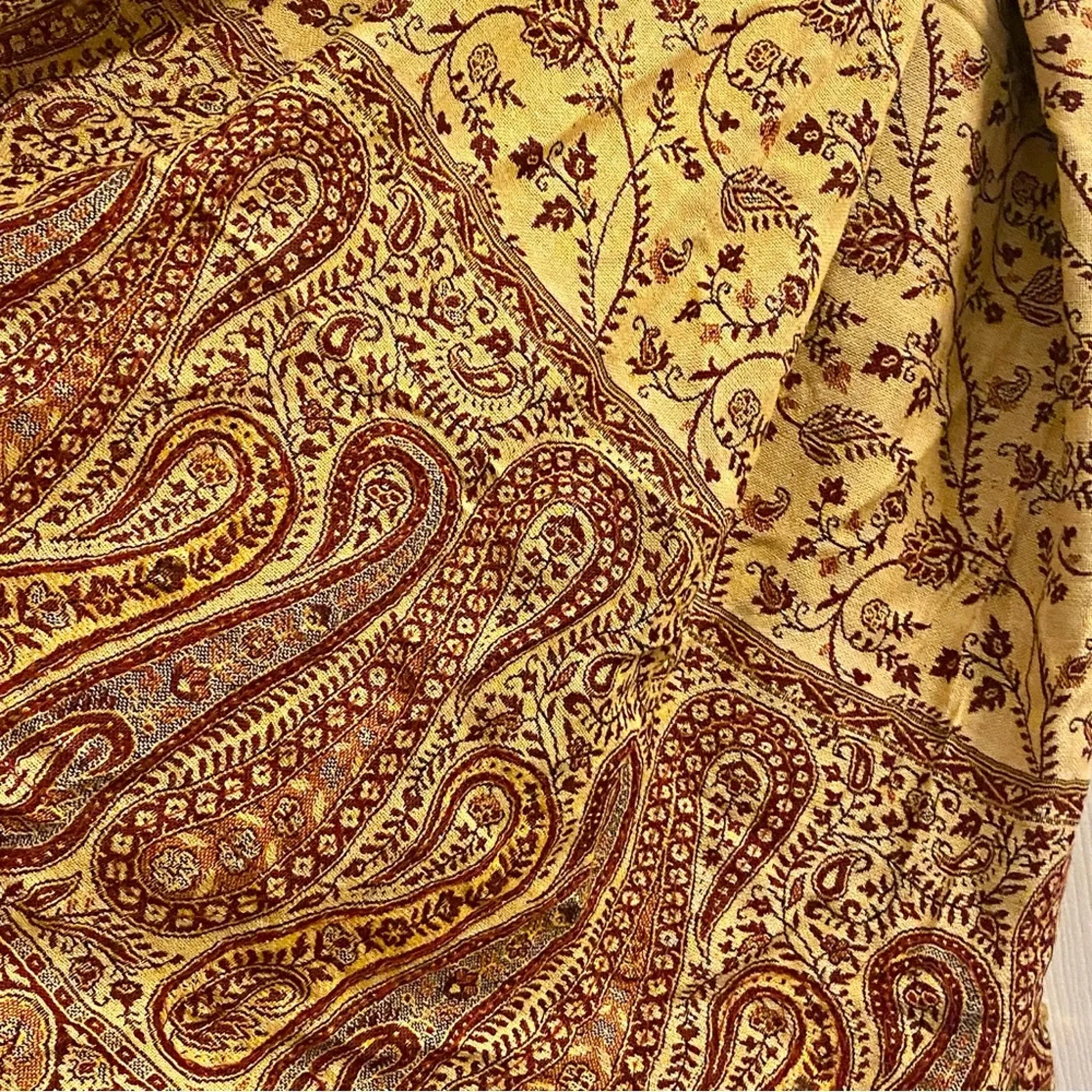 Red Gold Floral Indian Pashmina Shawl Wrap Scarf Fringe Tassel Womens One Size - Image 4