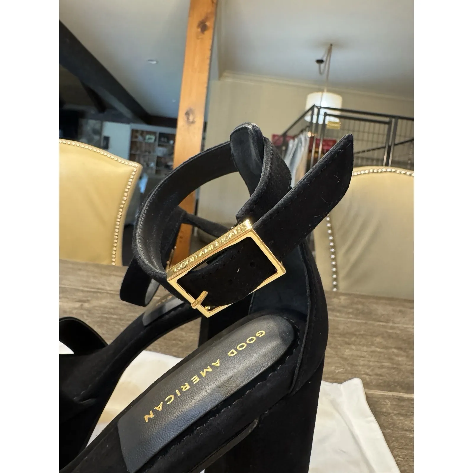 Good American Womens‎ Size 7.5 Black Suede Chunky Platform Heels Sexy Club - Image 4