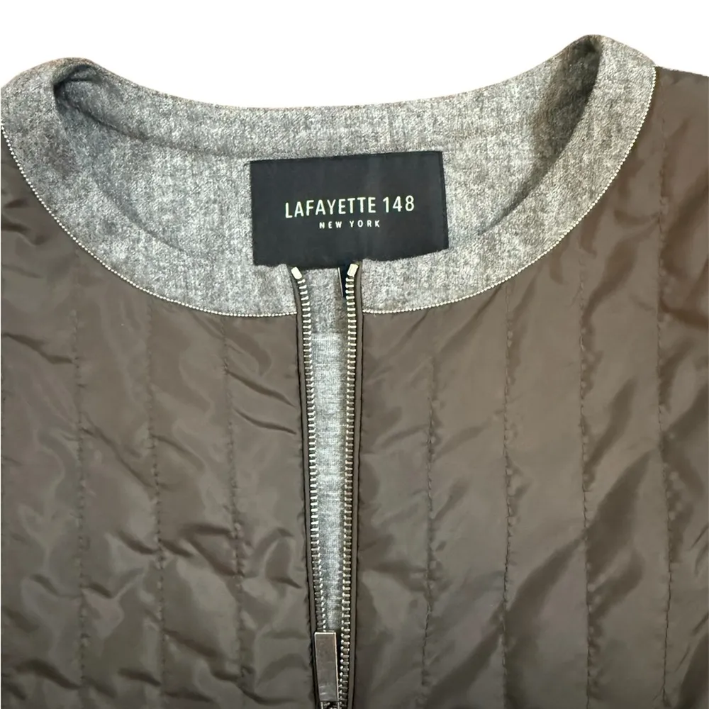 Lafayette 148 New York Quilted Zip Vest Grey Brown Size L Gray Size L - Image 4