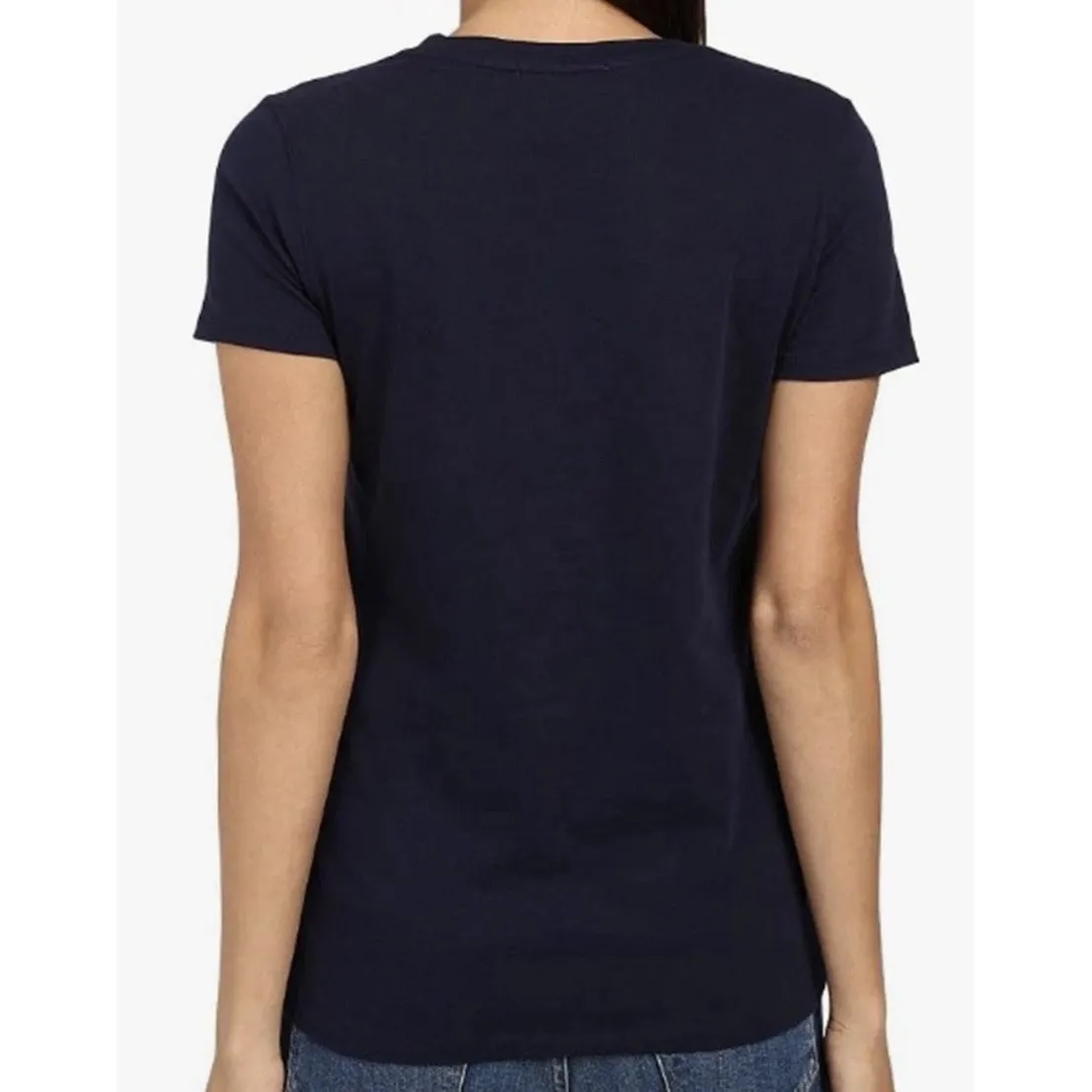 Lacoste Women's Short Sleeve Cotton Jersey Vneck Tee Shirt Navy Blue Size 32 NEW - Image 3