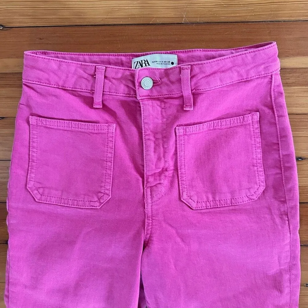 Zara Sailor Cropped Flare Jeans in Fuscia Size 4 - Image 5