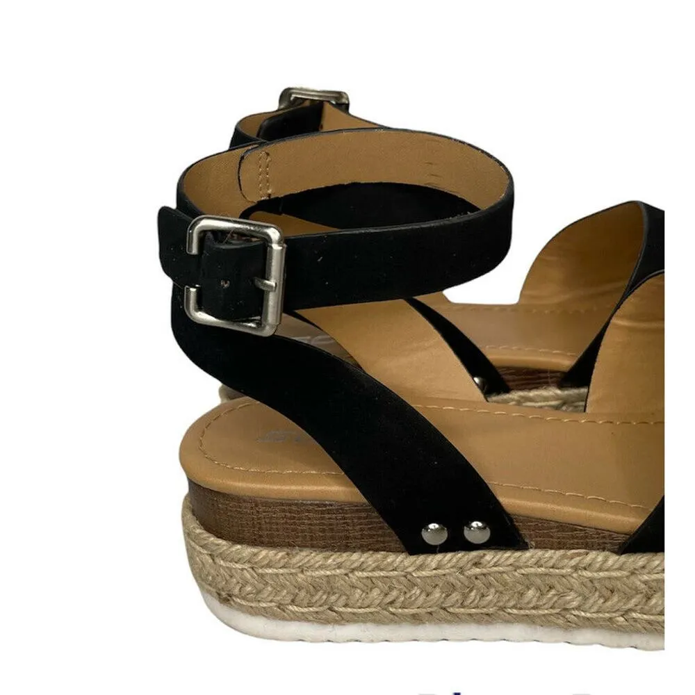 Womens Soda Topic Espadrille Ankle Strap Comfort Sandals Black Nubuck Size 9 - Image 2