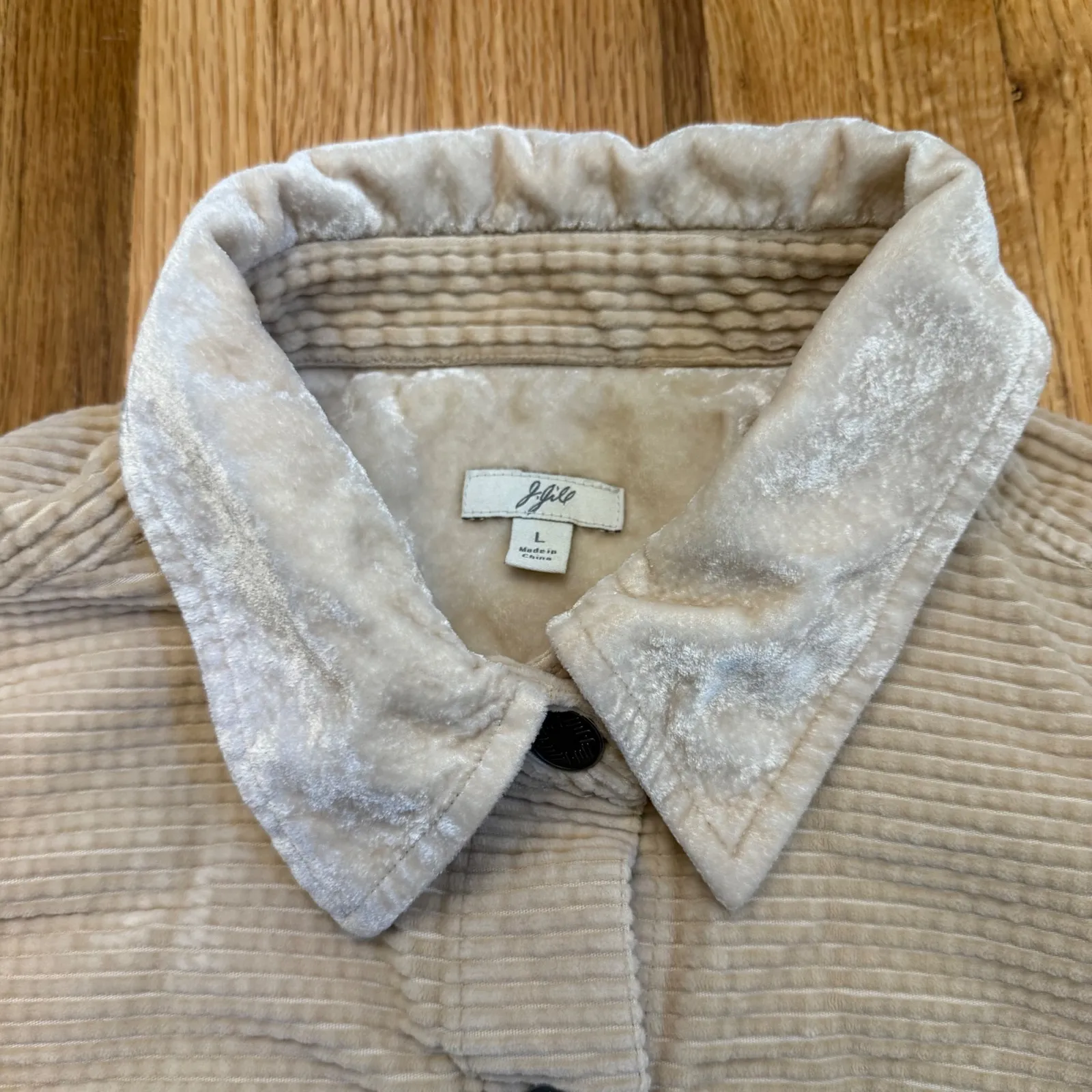 J.‎ Jill Beige Corduroy Button Front Jacket Velvet Collar Women's L 100% Cotton Tan Size L - Image 2