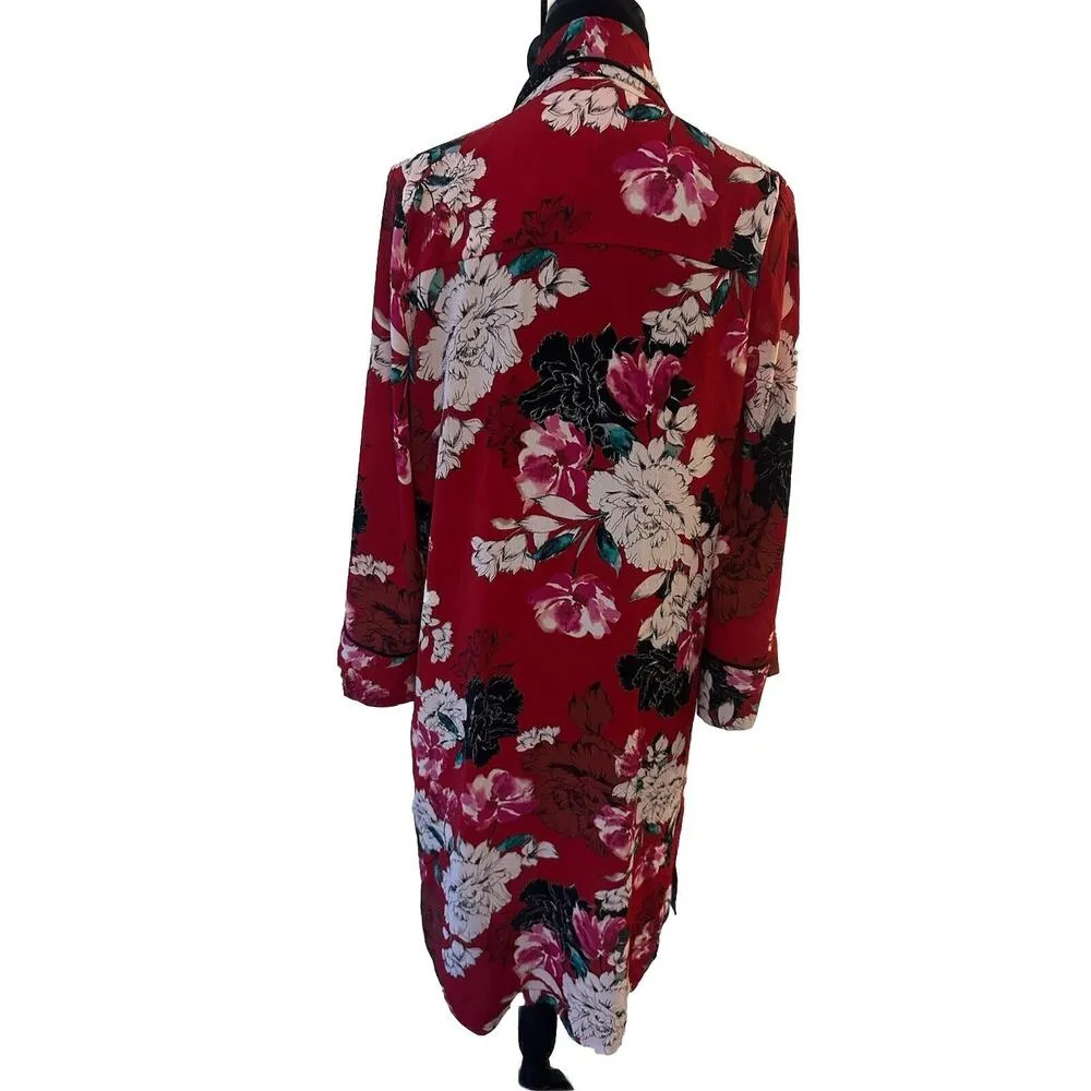 JENNIFER LOPEZ Duster Red Cherry Blossom Floral Robe Open Resort Style Small - Image 3
