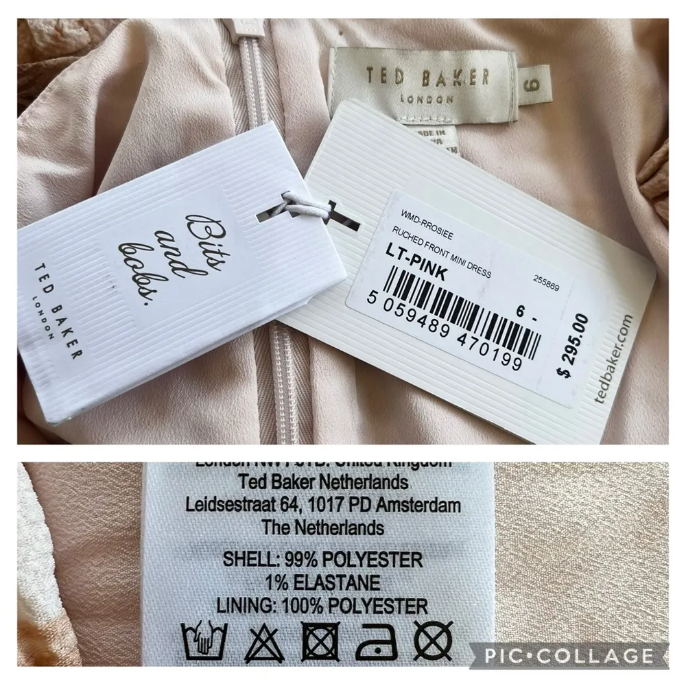 Ted Baker London Dress 16 NWT Palm Tree Print Light Pink Ruched Mini Cocktail - Image 14