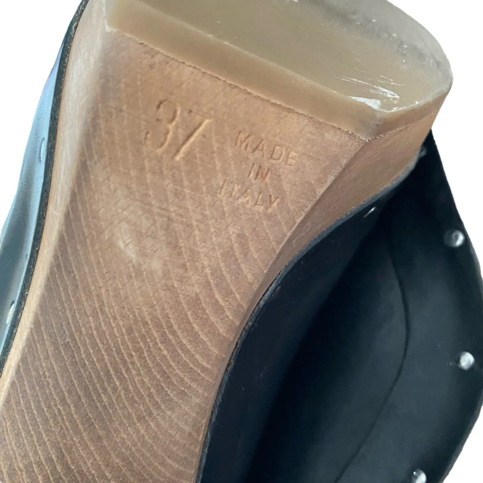 Marni Black Leather Studded Peep Toe Wooden Heel Platform Shoes size 37 US 7 - Image 8