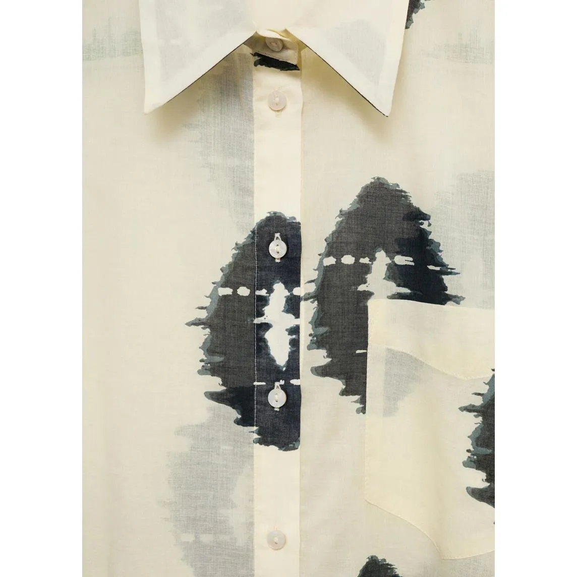Mango Semi-Transparent Printed Shirt Ecru Tan NWT Size 8/Large - Image 5