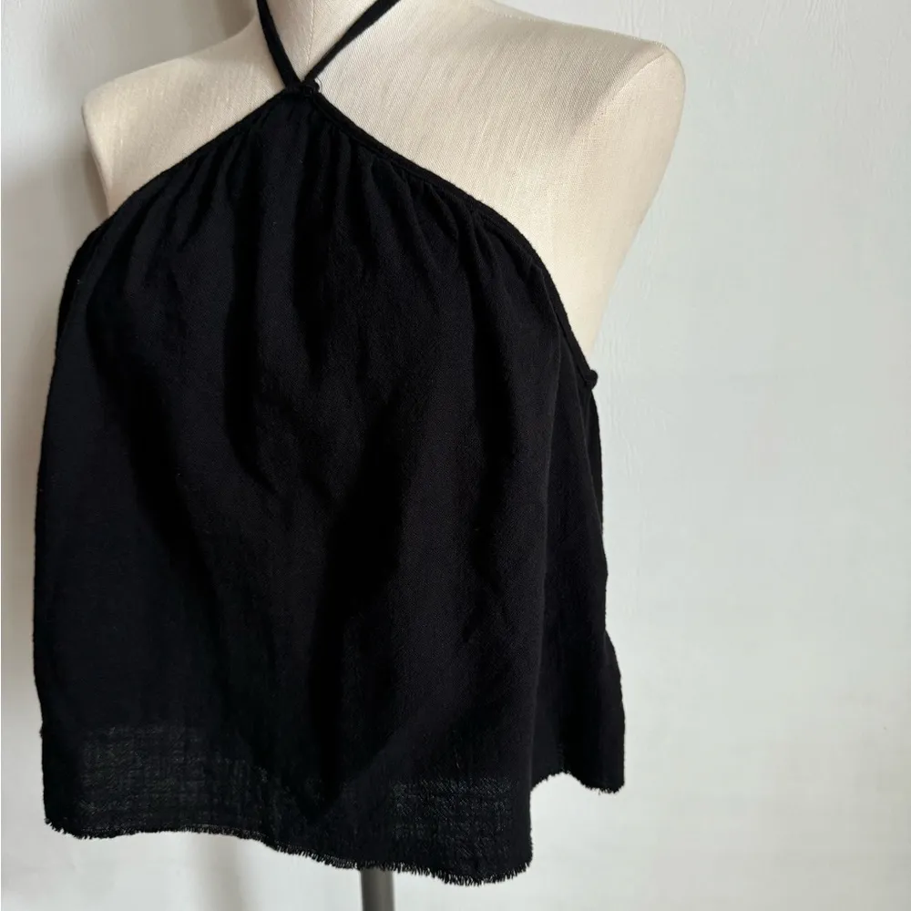 Zara Black crop top wrapped tie around the neck NWT Size Medium - Image 3