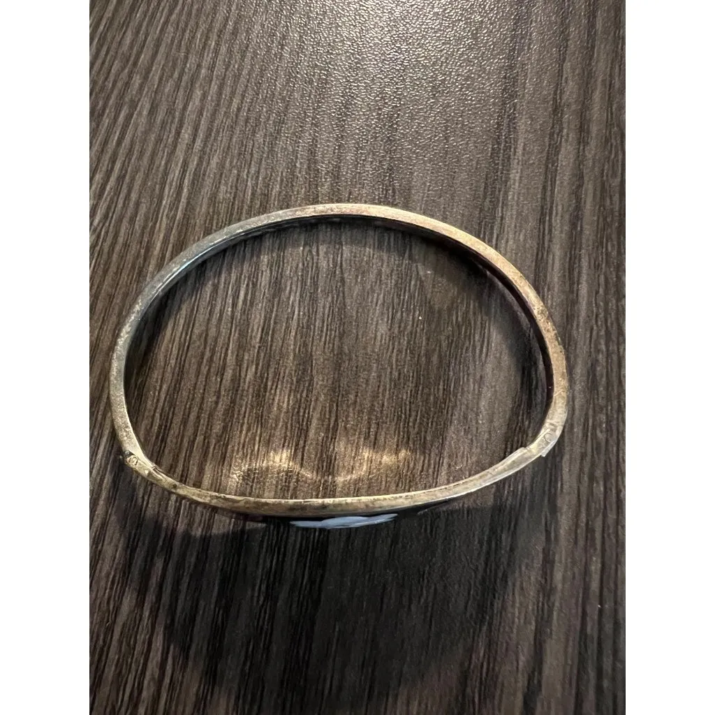 Vintage Mexican Silver & Enamel Bangle Bracelet With Floral Design Size M - Image 2