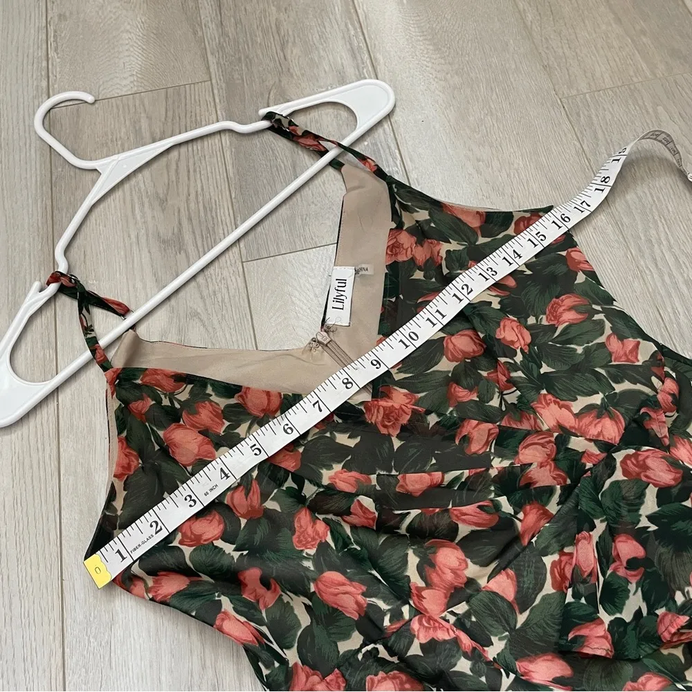 Lilyful Floral Ruffle Midi Dress Wedding Formal Cottagecore Green Red (Medium) - Image 3