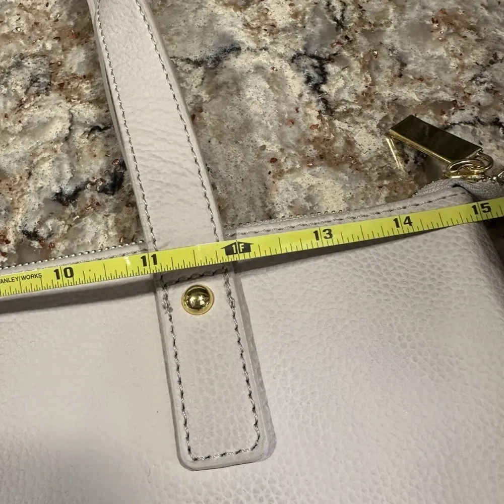 JOY Mangano Smart Chic pebbled Leather Double Decker Tote Taupe Purse Handbag - Image 12