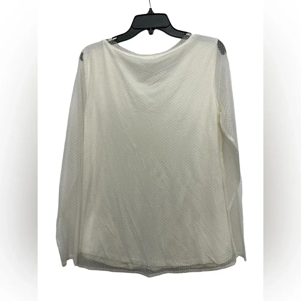 Sundance Ivory Patchwork Lace Overlay Blouse Sheer Sleeves Clip Dot Size Medium - Image 2