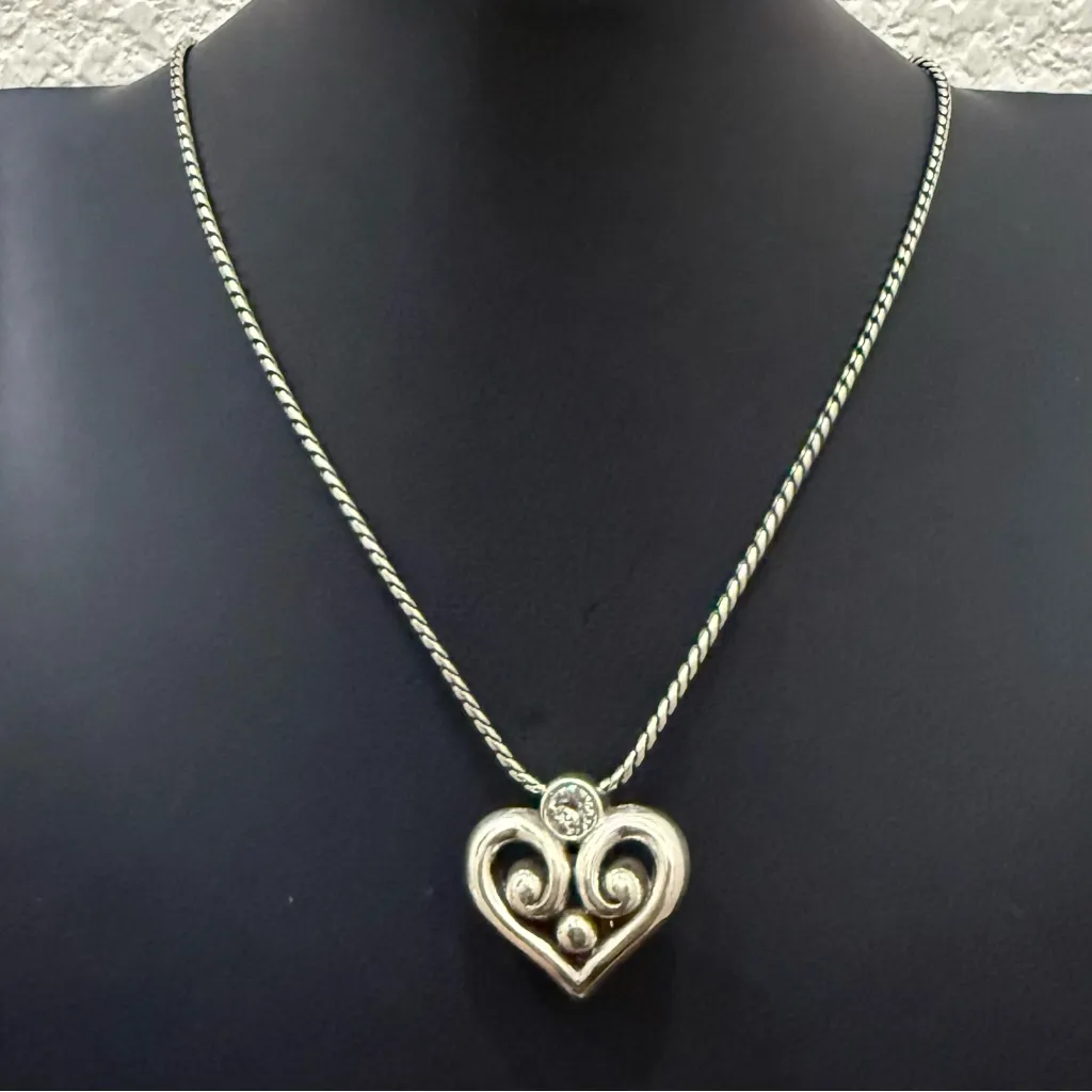 BRIGHTON Silver-plated Alcazar Heart w/ Swarovski Crystal Badge Clip Necklace - Image 14