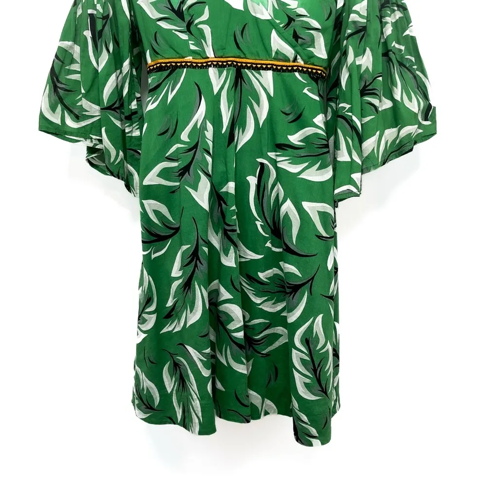 Anthropologie Vanessa Virgin Leaf Print Tropical Flair Sleeve Mini Dress Size 4 - Image 8