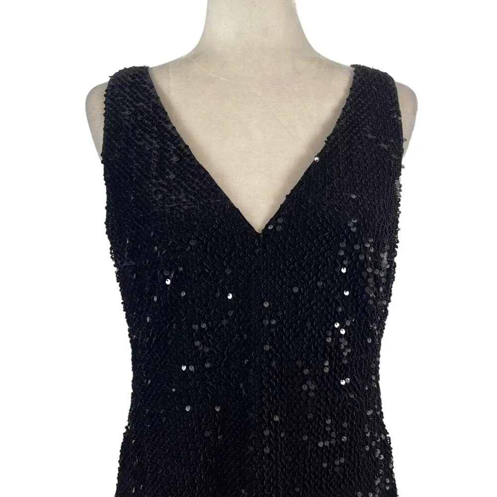 Akris Punto Velvet Sequin Sleeveless Dress Tailored Sheath Cocktail Black Size 8 - Image 4