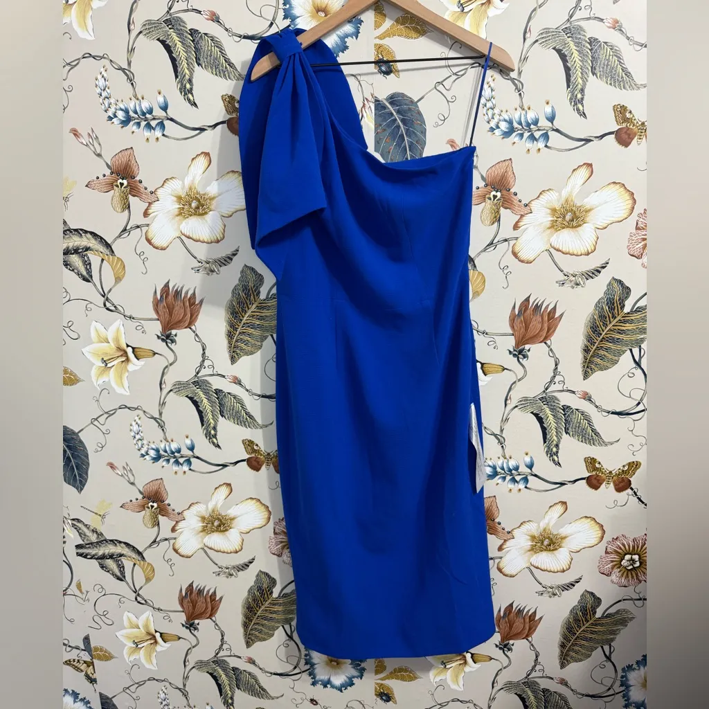 NWT Dress The Population Tiffany One Shoulder Midi Dress Electric Blue Size L - Image 6