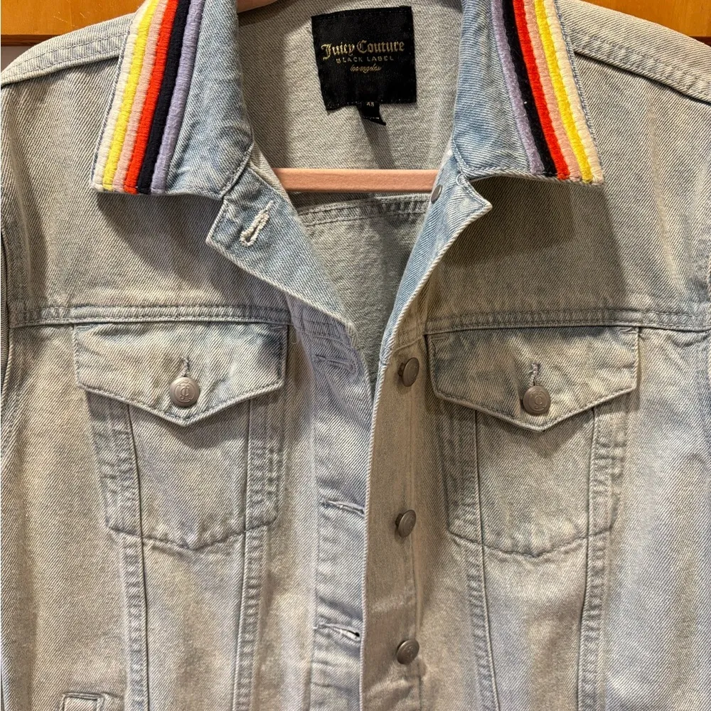 Juicy Couture Boyfriend Denim Jacket Striped Collar NWT XS - Image 5