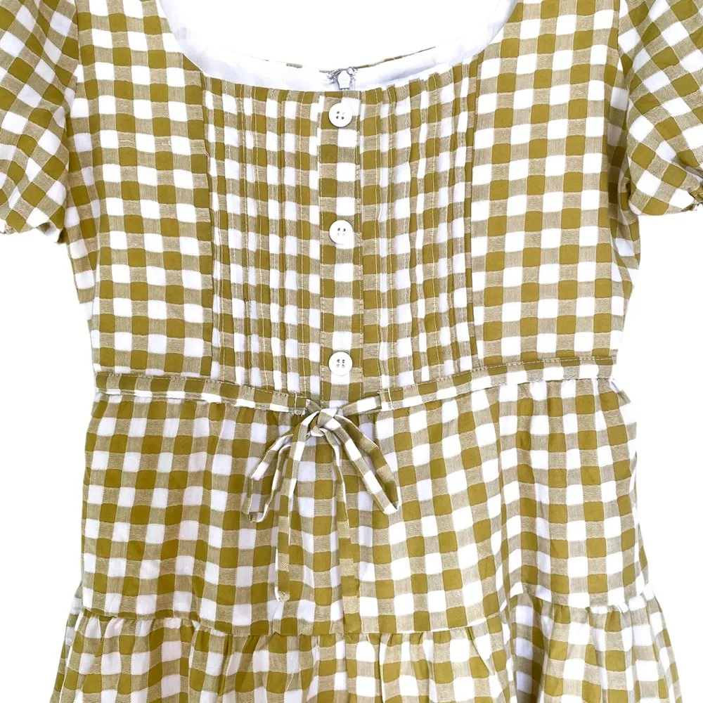 Emory Park Green Gingham Mini Tiered Cottage Short Sleeve Dress Size Medium - Image 9