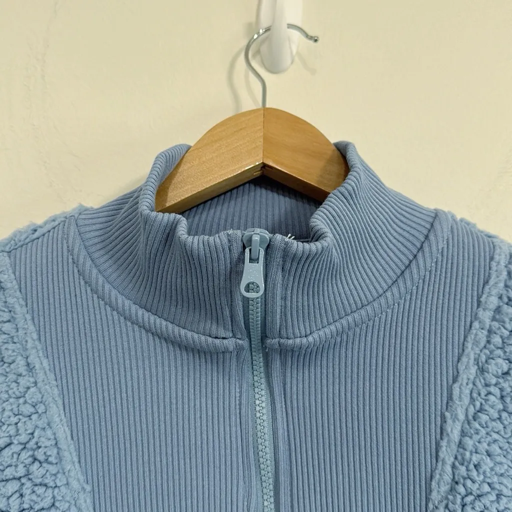 Aerie Dream Sherpa Quarter Zip Pullover Sweatshirt Oversized Steel Blue Hue sz S - Image 8