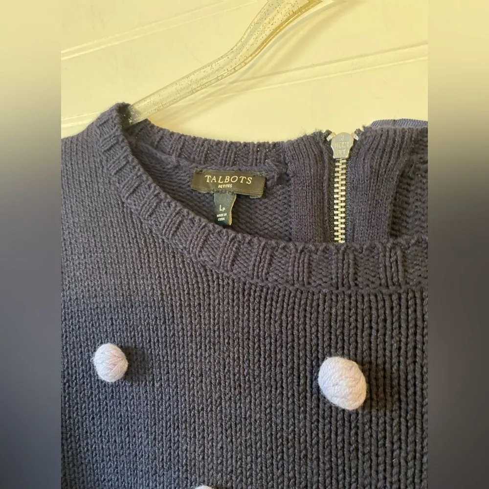 Talbots Navy Blue Knit Appliqué Polkadot Sweater - Image 3