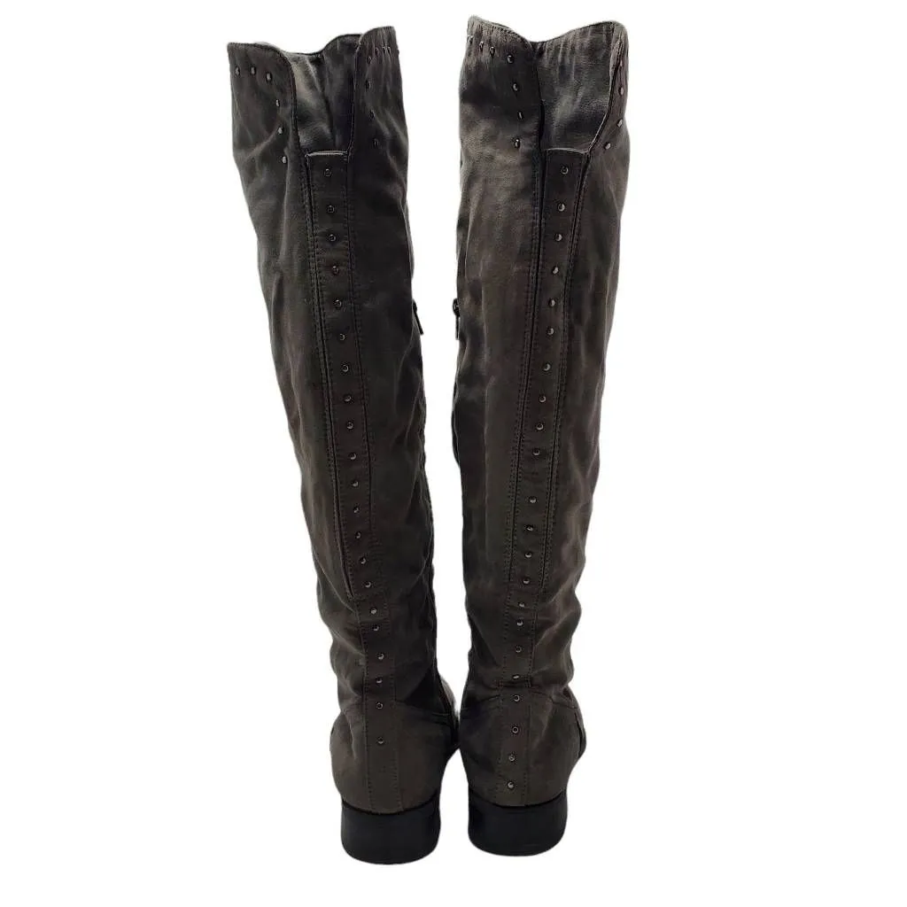 Lime Light Joaquin Faux Suede Studded Knee High Tall Gray Riding Boots Size 9 Brown - Image 8