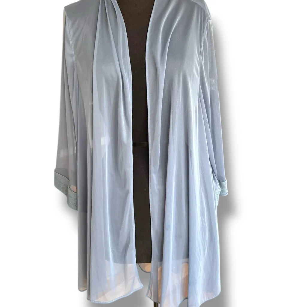 R&M Richards Steel Blue Chiffon Glitter Draped Lightweight Formal Jacket - 20W - Image 4