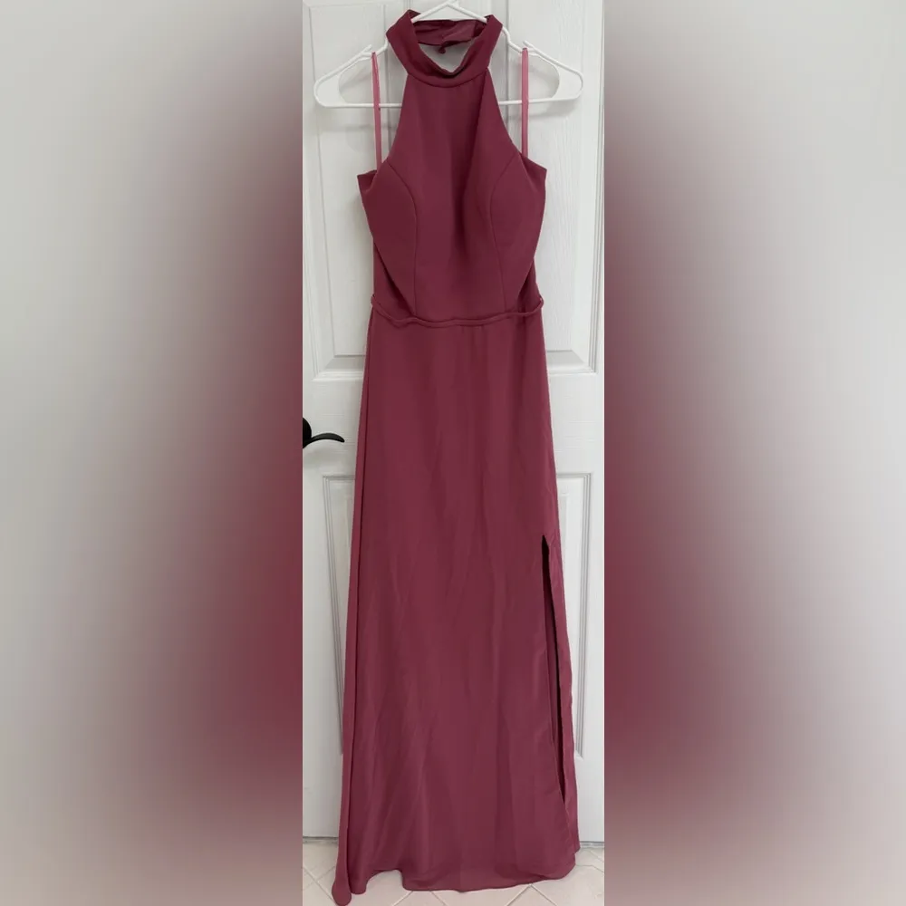 Kennedy Blue Stassi Rosewood Chiffon High Halter Neck Gown Women’s Size 6 - Image 2