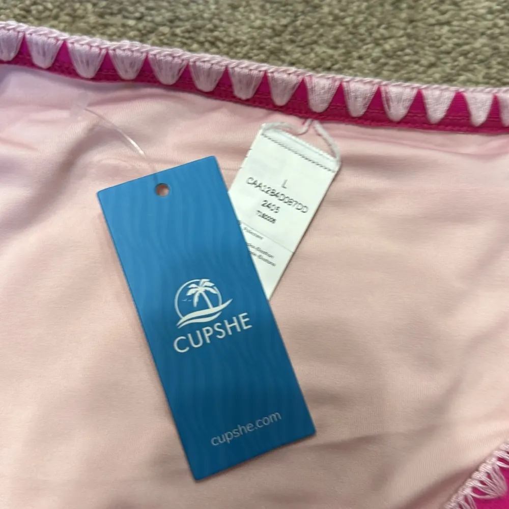 Cupshe Hot Pink Vine Floral Print High Waisted Swim Bikini Bottoms Size L - Image 5