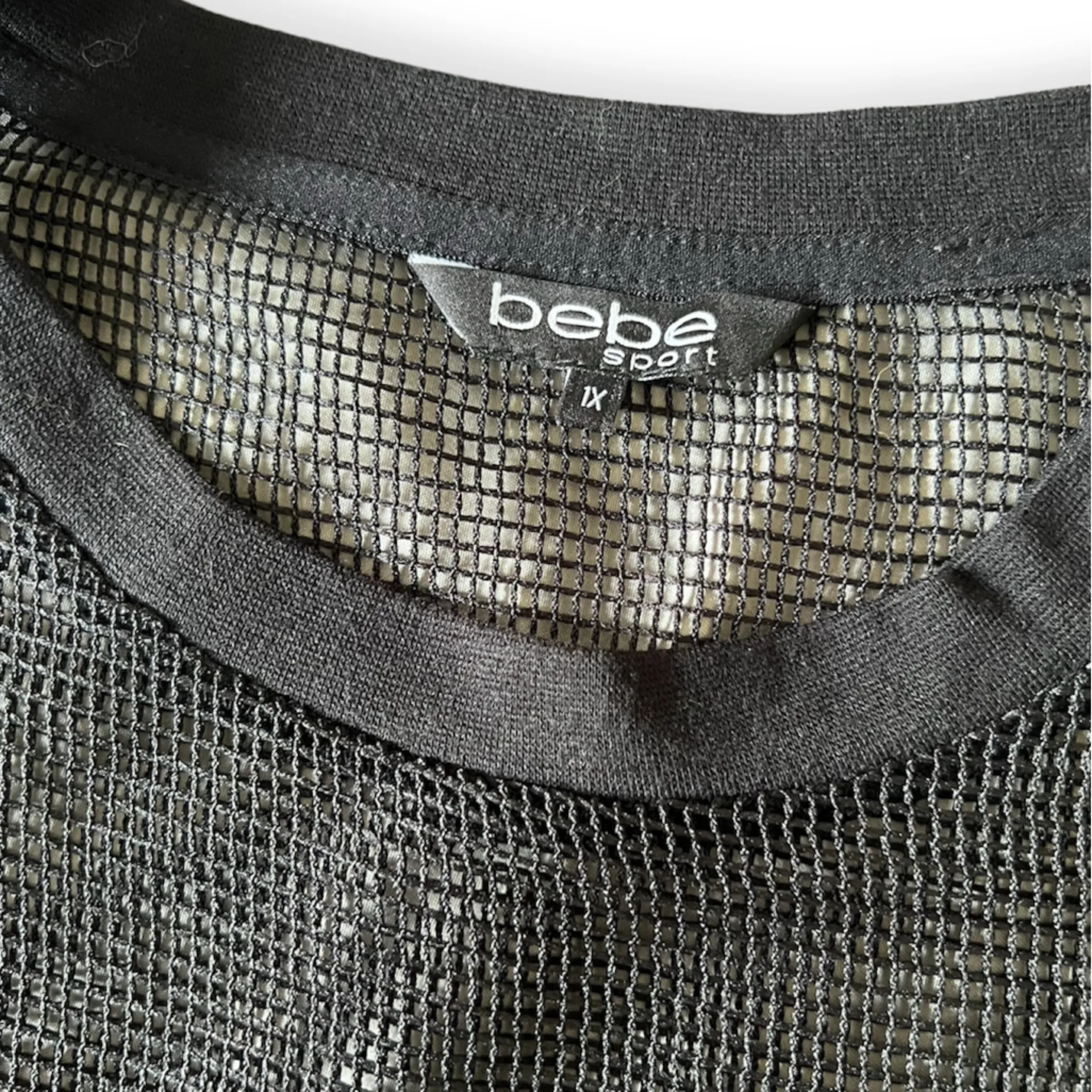 Bebe Sport Black Halographic Mesh Top | Size 1X - Image 4
