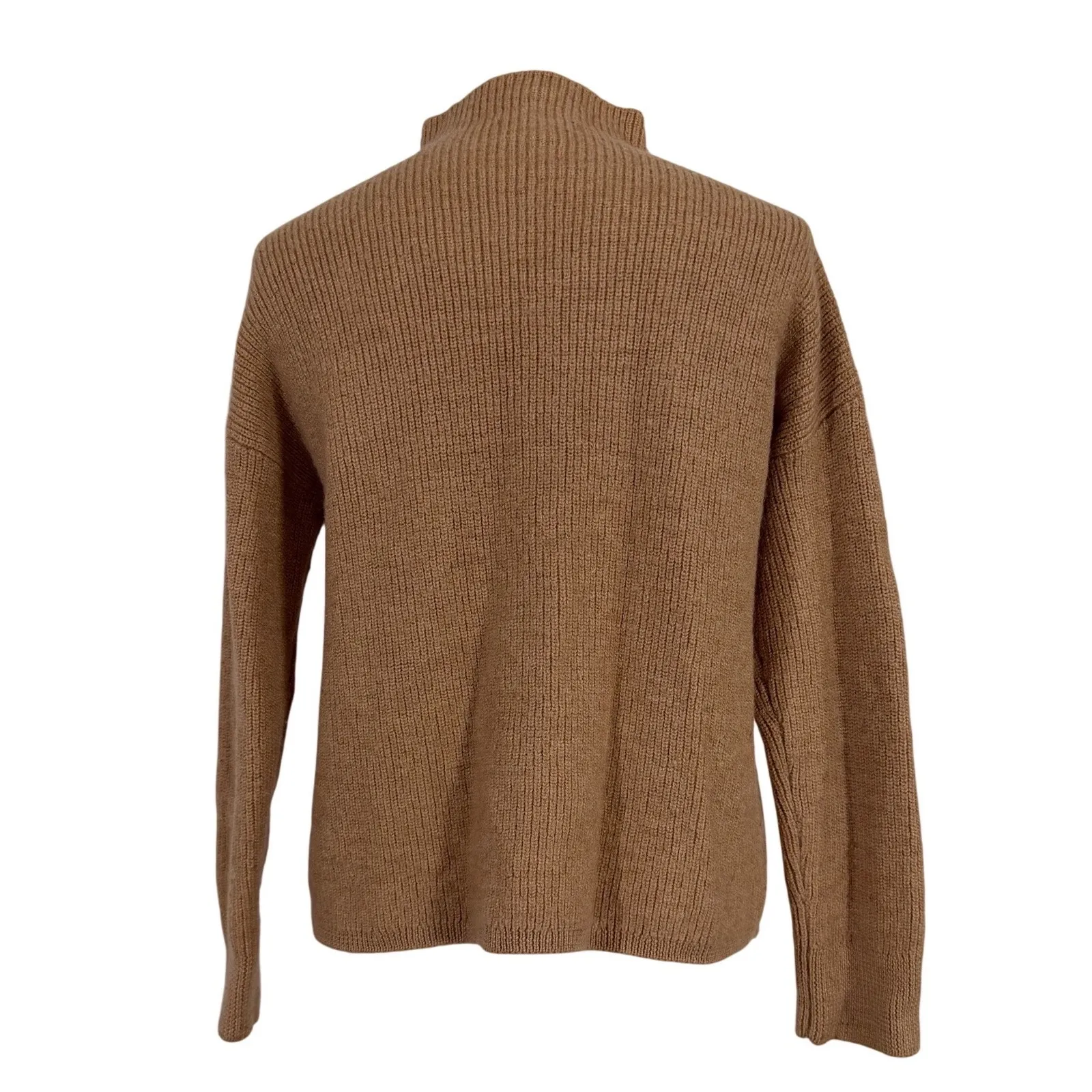 RACHEL ZOE Mock Neck Ribbed Merino Wool Blend Sweater Camel Tan Women's M - Image 4