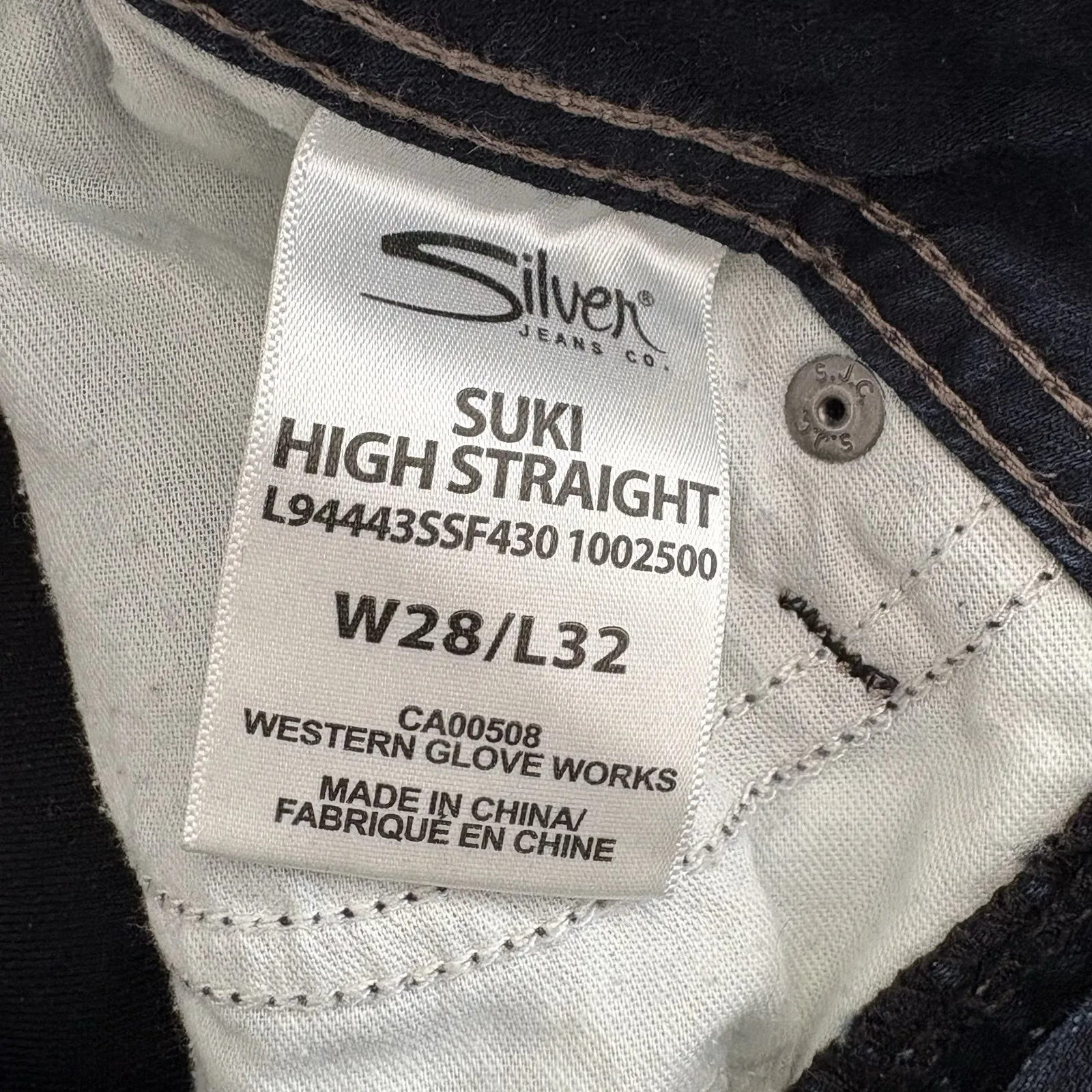 Silver Suki High Straight Jeans Women 28x32 Long Super Stretch Dark Thick Stitch - Image 6
