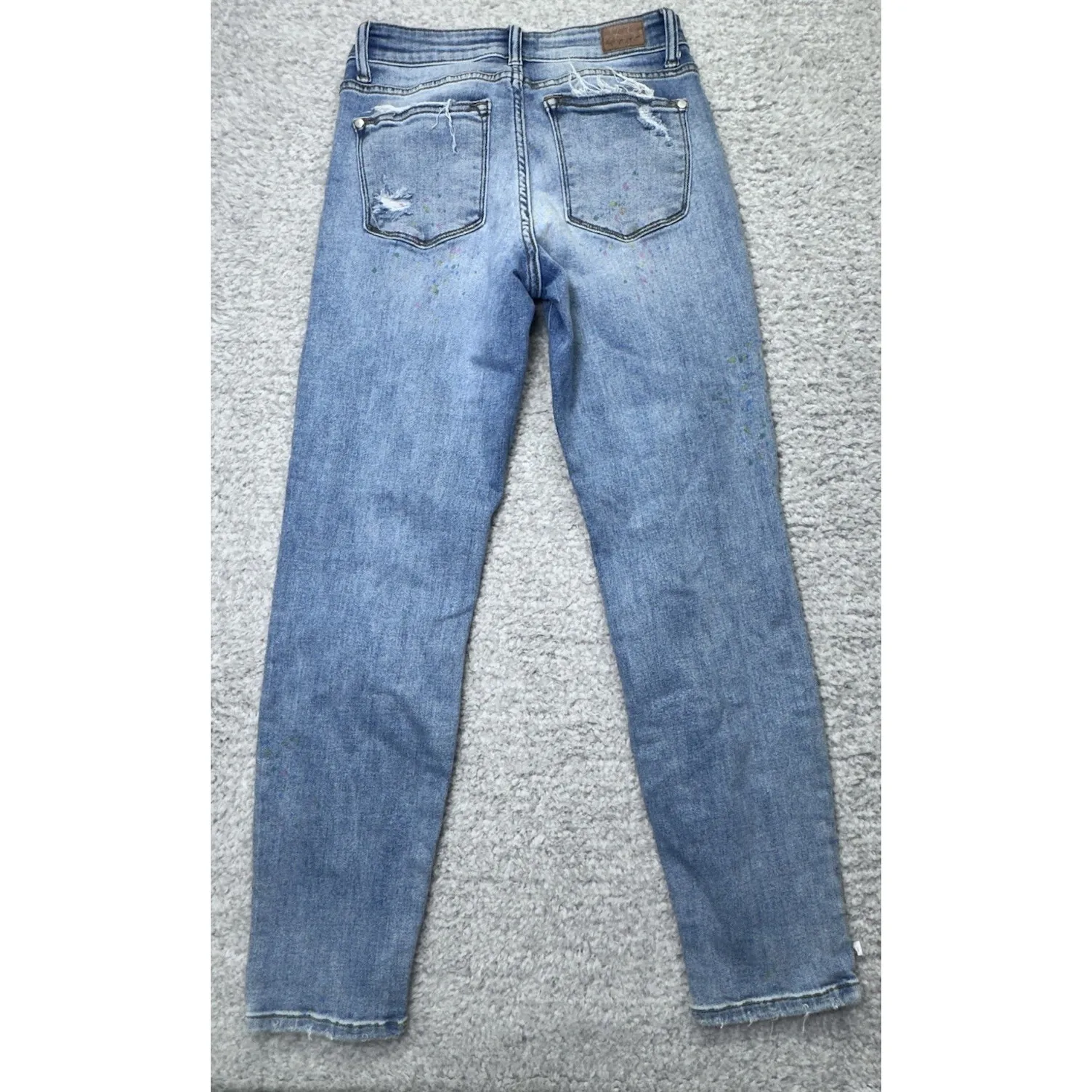 Judy Blue Jeans‎ Women's 3/26 Blue Distressed Boyfriend Paint Splatter Stretch - Image 4