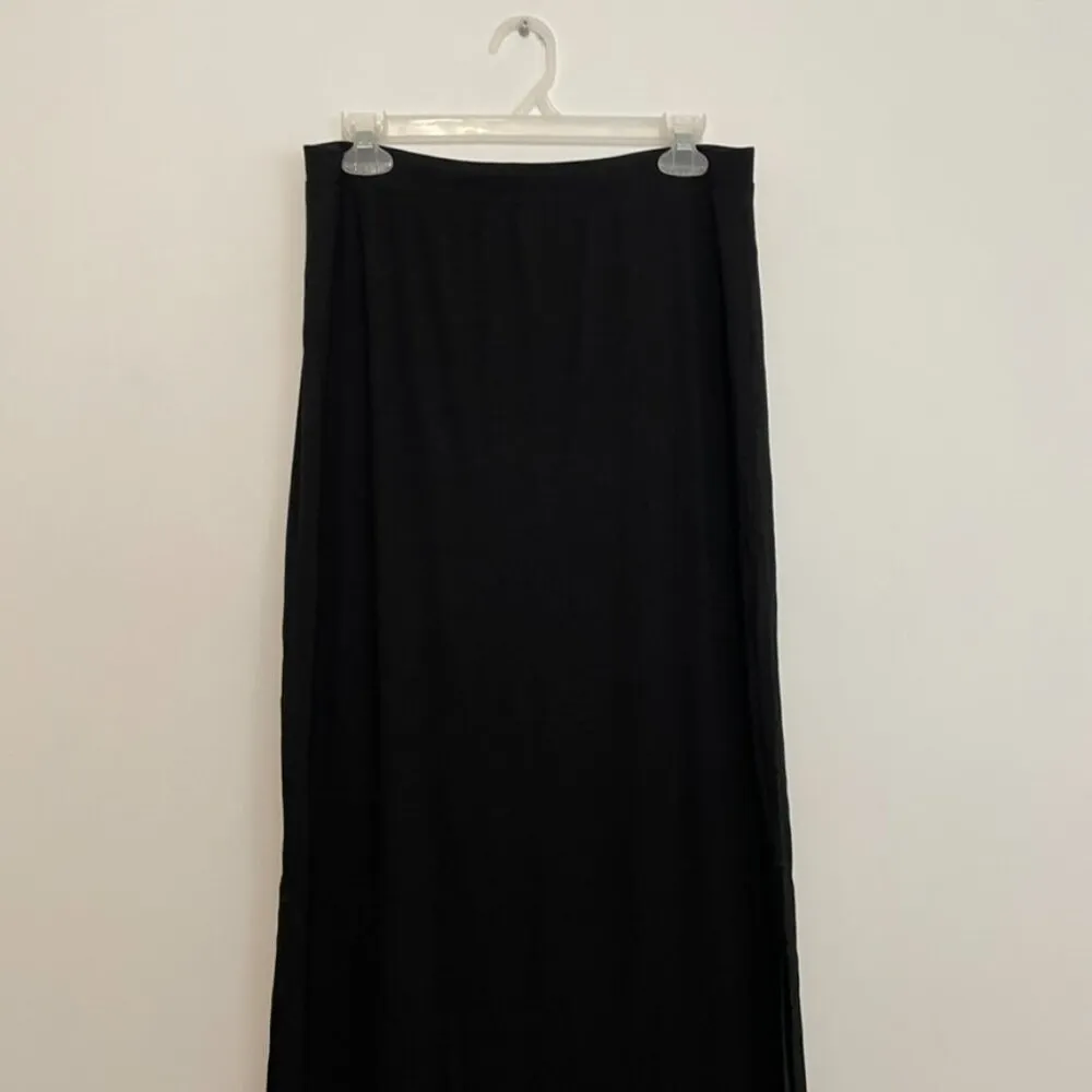 WHITE HOUSE BLACK MARKET WHBM Knit Maxi Skirt Solid Black Elastic Waist 2 Slits - Image 4