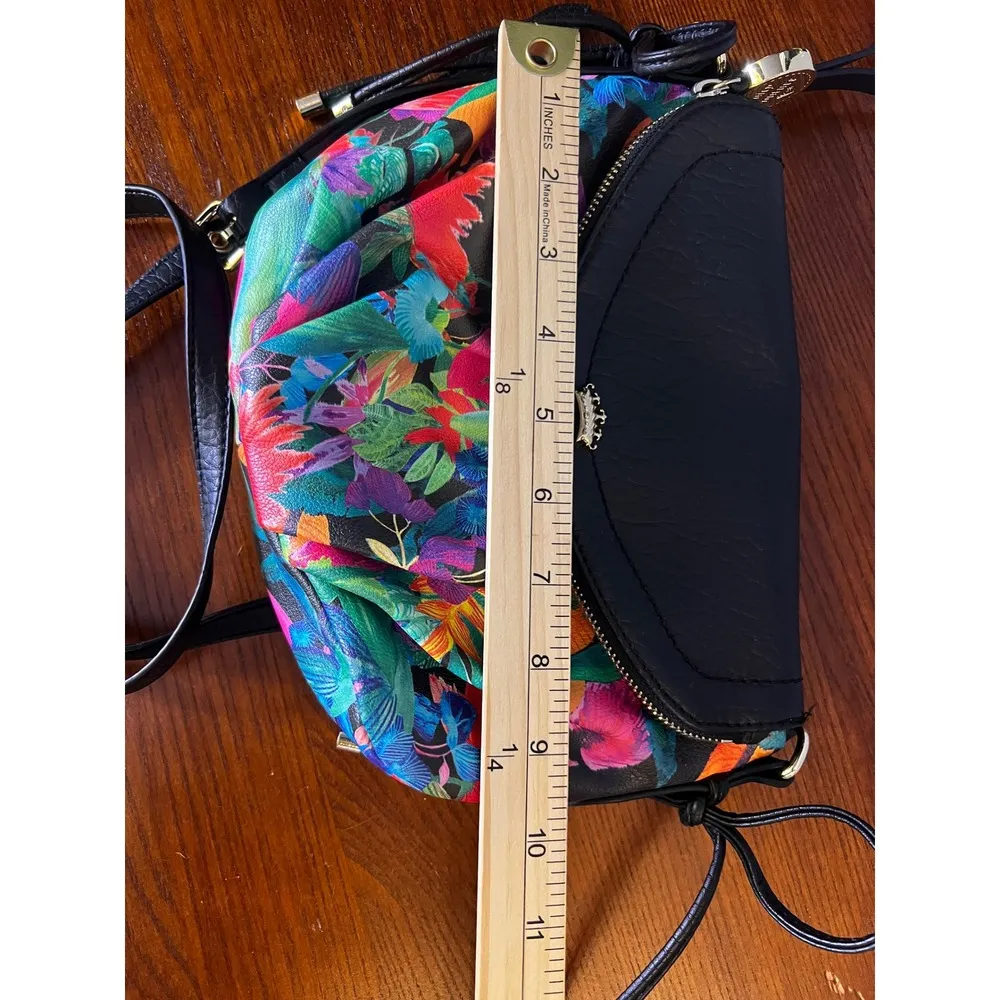 Juicy Couture Crossbody Bag Floral Tropical Print Black Leather Adjustable Strap - Image 11