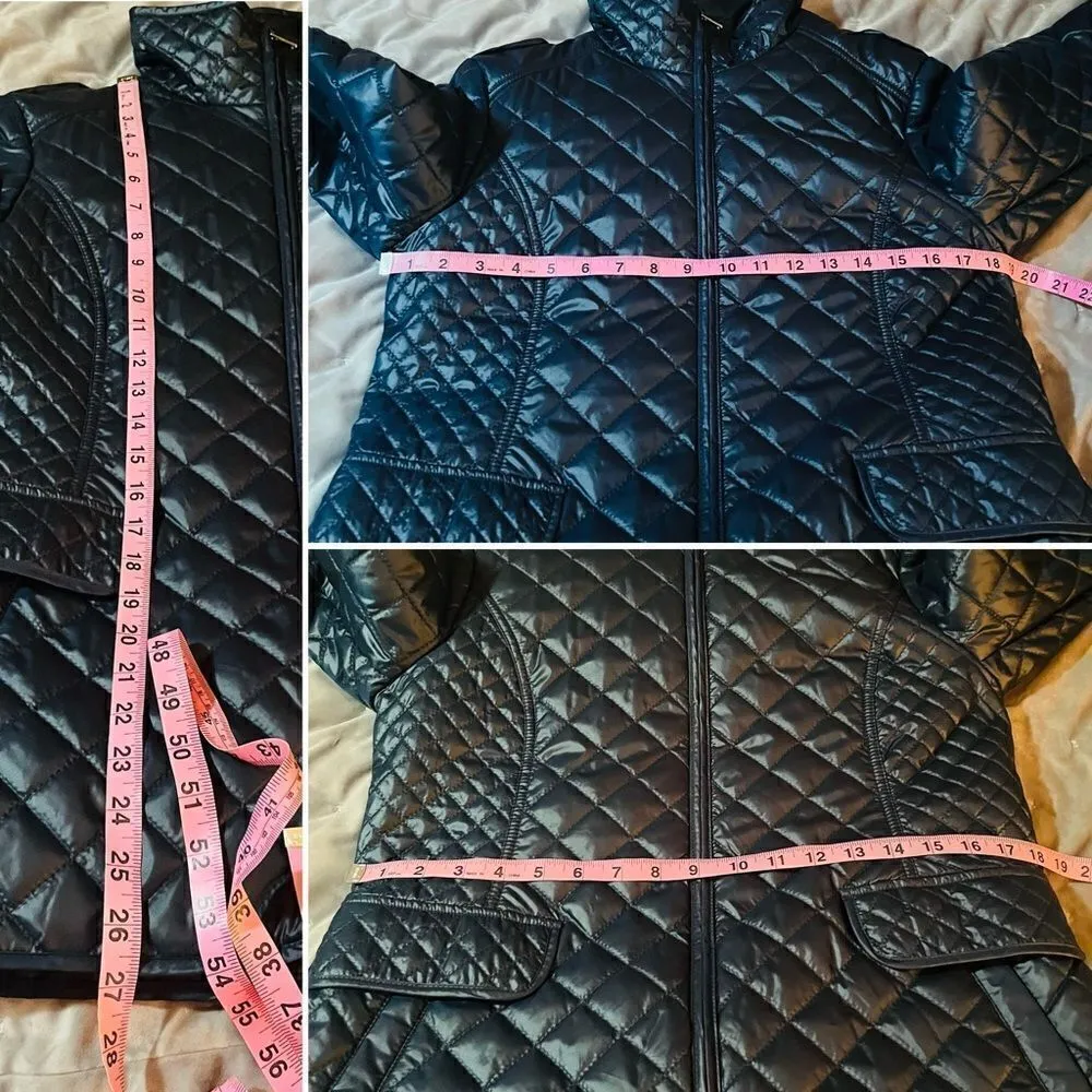 Ellen Tracy Lightweight Insulated Quilted Jacket Zipper Navy Blue M - Image 11