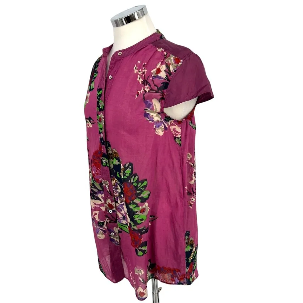 Soft Surroundings Bouquet of Roses Floral Short Sleeve Tunic Purple Size Small - Image 7