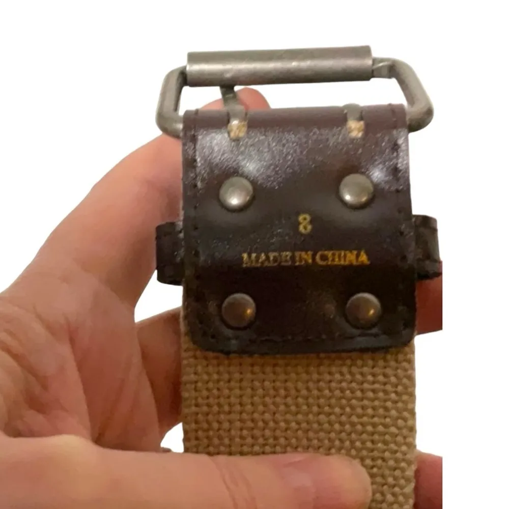 Khaki double prong military style belt grommet Gorpcore 8 Tan - Image 3