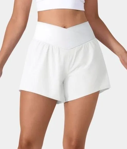 Halara Breezeful High Waisted Crossover Pocket Quick Dry Yoga Shorts 4" White S - Image 1
