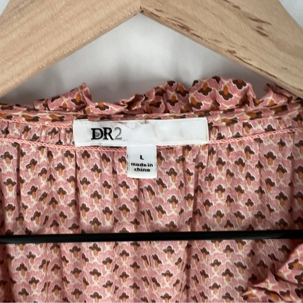 DR2 Womens Pink Geometric Floral Patterned Lightweight Woven Button Front Blouse Size L - Image 2