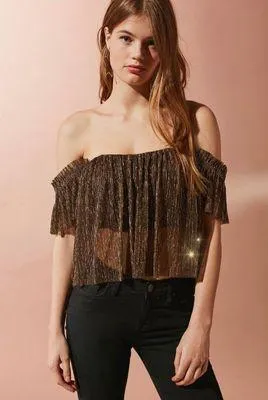 UO Pleated Shimmer Off-The-Shoulder Top - Image 2