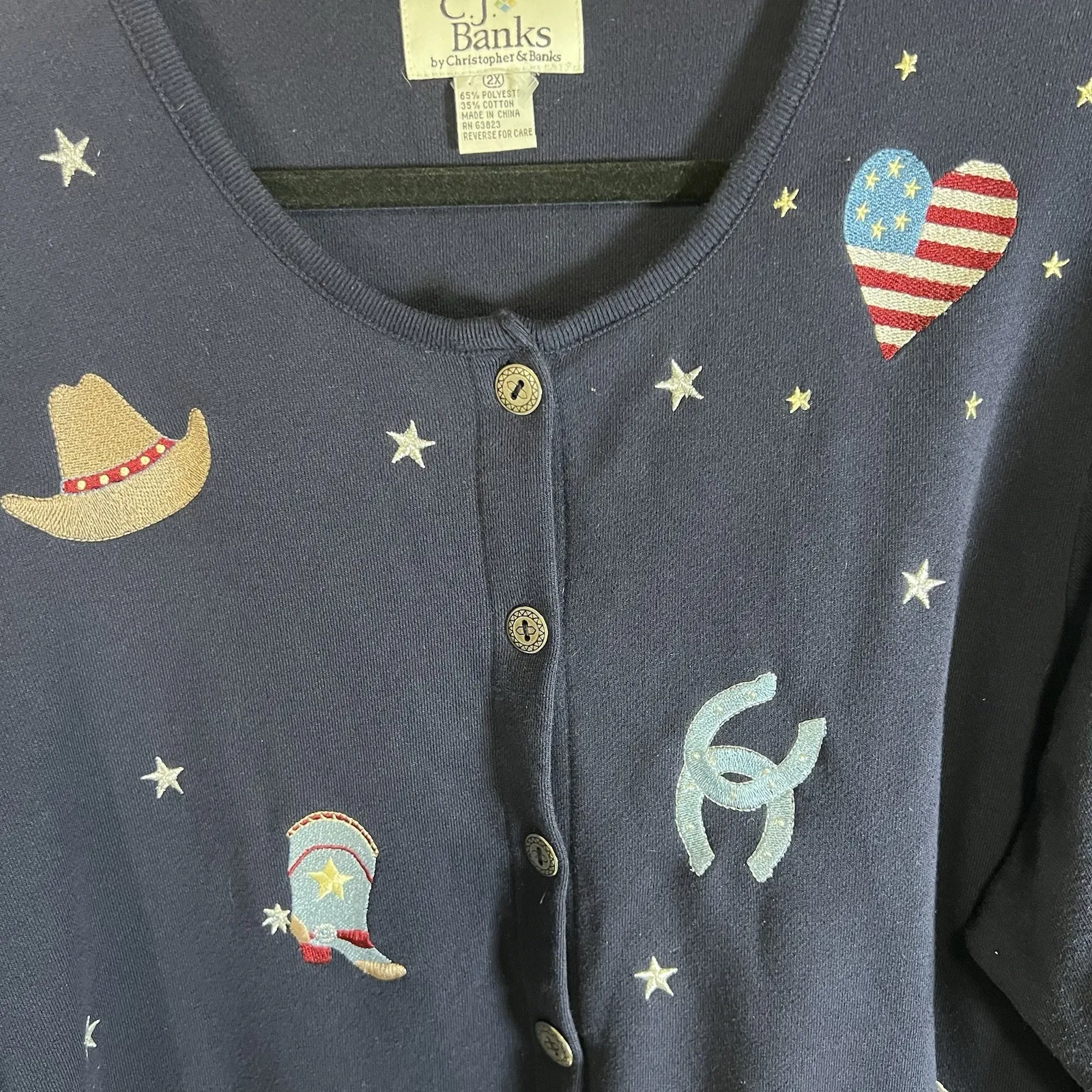 Christopher & Banks Button Up Sweater Navy Blue Patriotic Western Women's 2X - Image 4