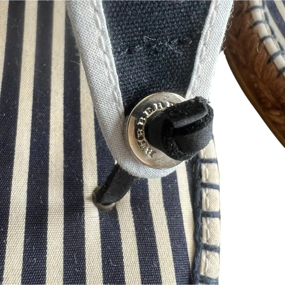 Burberry Women’s Vintage Navy Blue White Nautical Stripe Rattan Wedge Heels 37 - Image 4