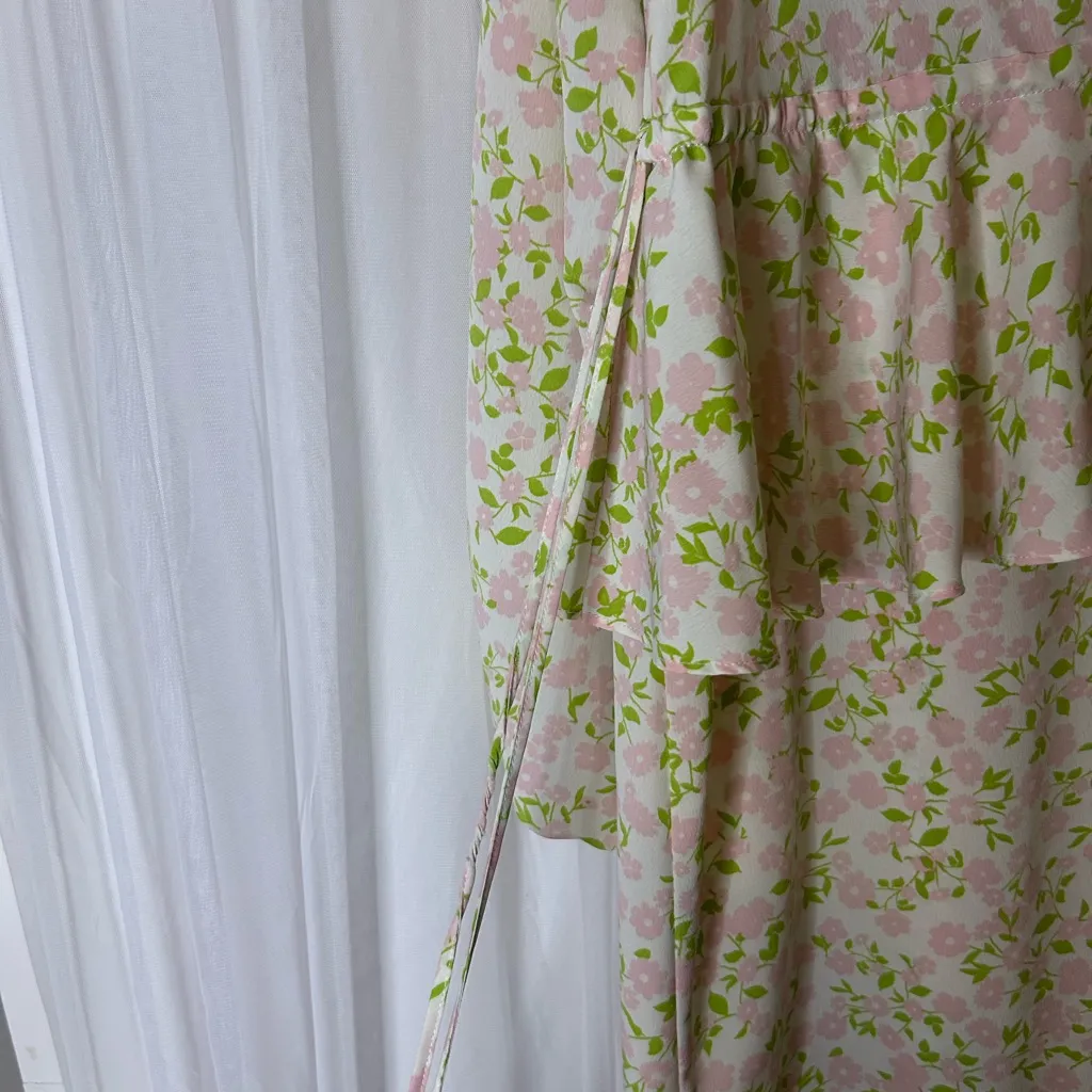 Topshop Pink and Green Floral Dress Size 10 maternity - Image 7