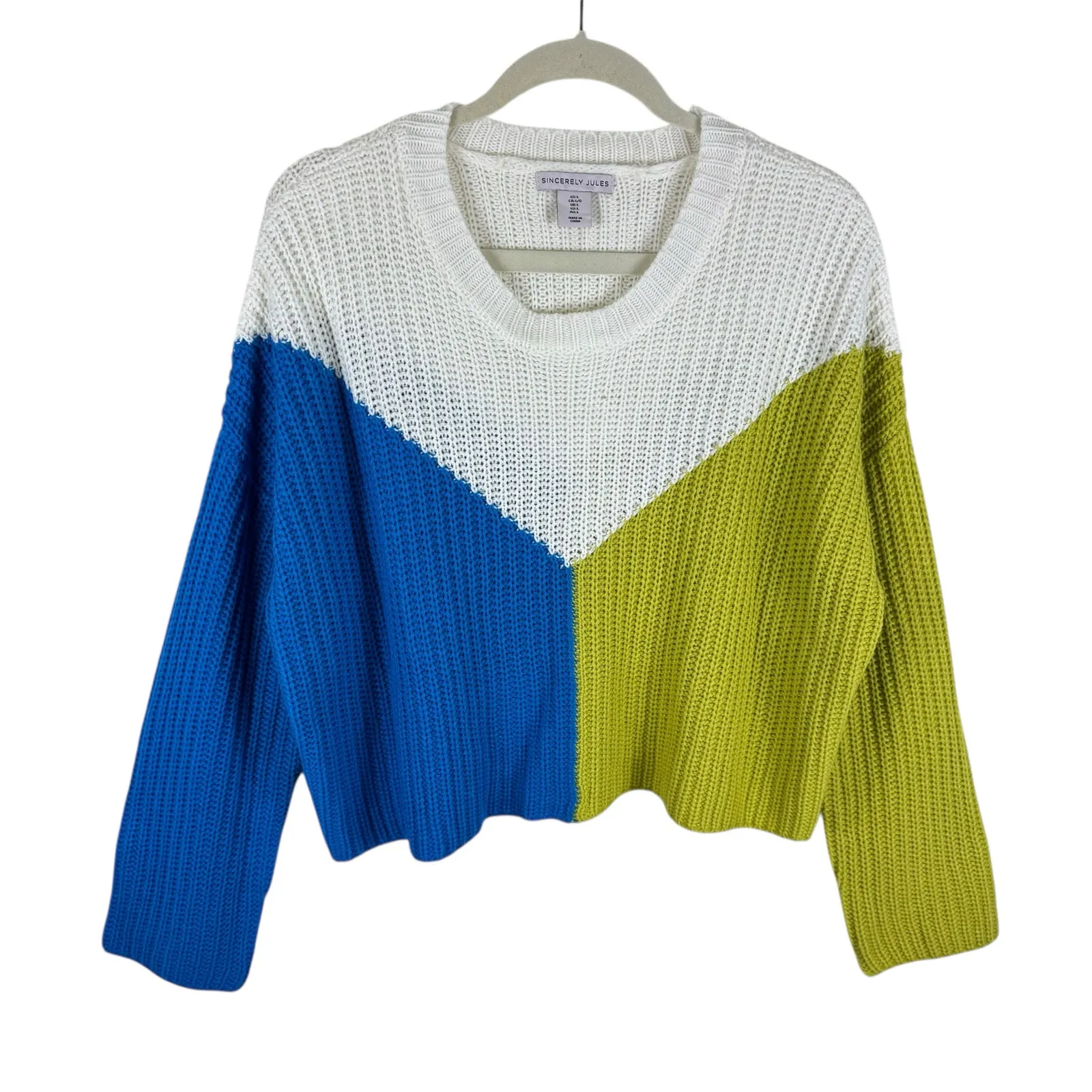 Sincerely Jules Blue Green Cream Long Sleeve Oversized Chunky Knit Sweater Sz L Size L - Image 2