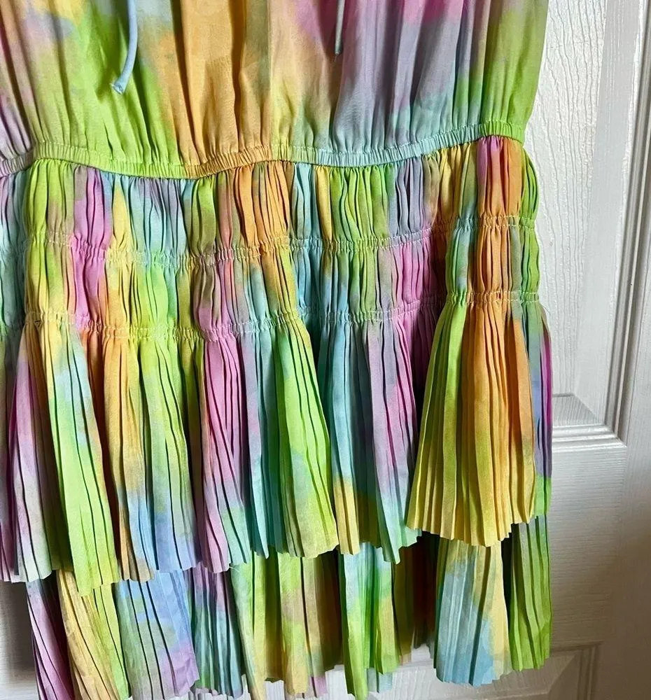 Anthropologie Current Air Zoey Rainbow Pastel Cotton Candy Pleated dress Small - Image 6