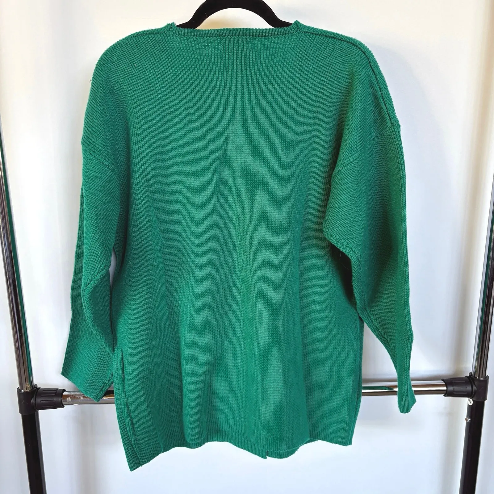 Vintage 80s Kelly Green Cardigan Sweater Double Breasted Knit Grandpa Small - Image 4