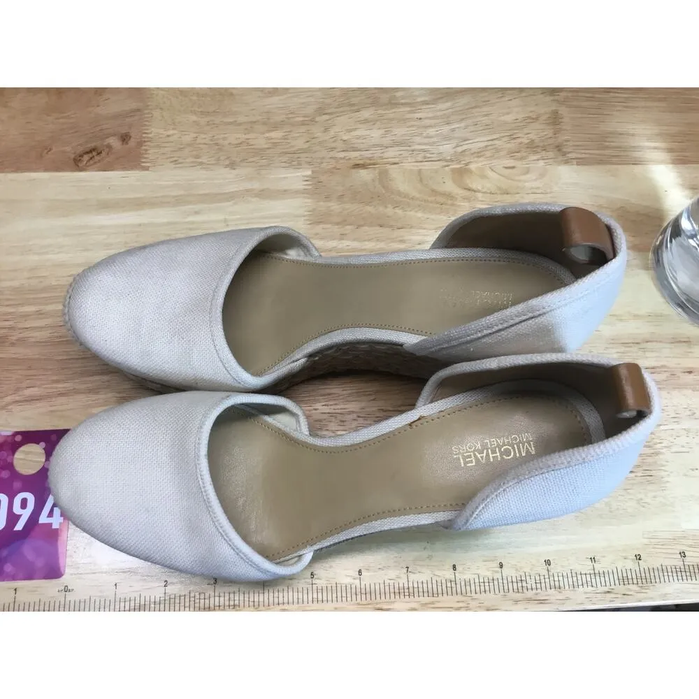 Michael Michael Kors Kendrick Sandals Women's 9 Beige Leather Wedge Heel Slip-On - Image 6