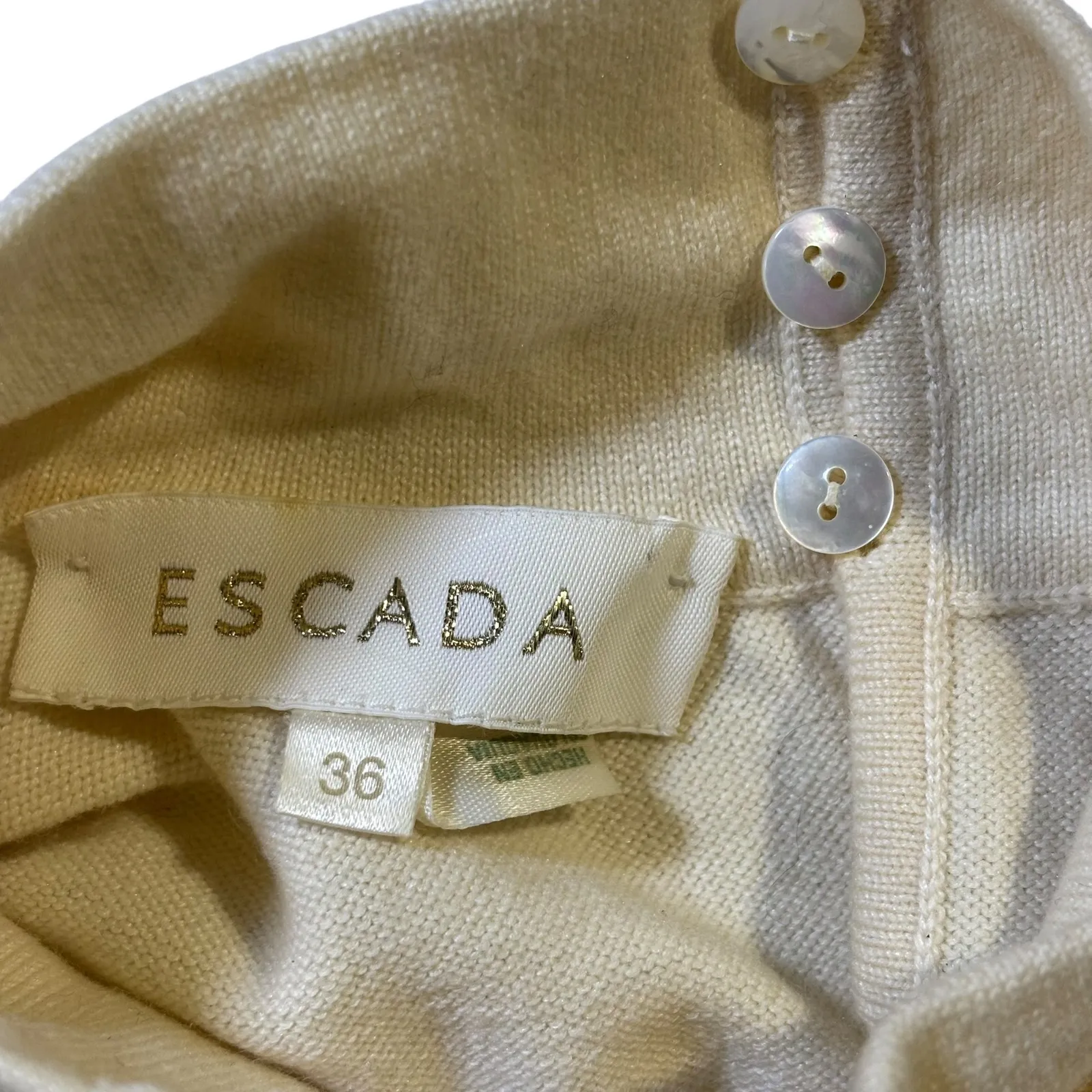 Escada Women‎ Sleeveless Mock Neck Rhinestone Sweater Vest Beige Size 36 Tan - Image 7