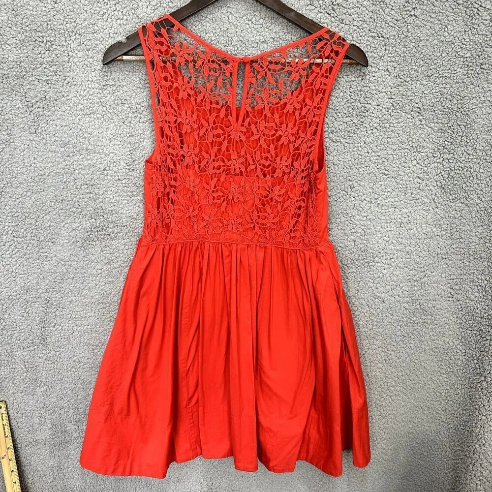 Moulinette Soeurs fit flare dress 6P red floral crochet pockets boho tomato girl - Image 2